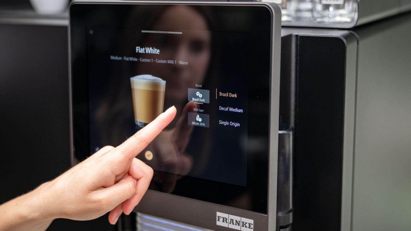 Drink menu on the touchscreen of a Franke coffee machine